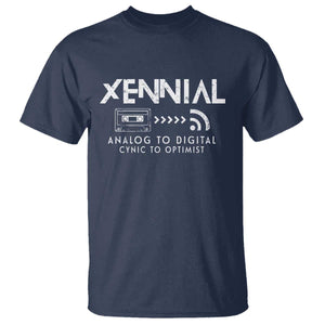Funny Xennial Analog To Digital T Shirt Cassette Tape to Internet Cynic to Optimist TS02 Navy Print Your Wear