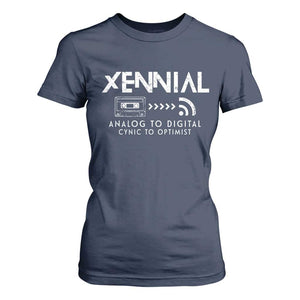 Funny Xennial Analog To Digital T Shirt For Women Cassette Tape to Internet Cynic to Optimist TS02 Navy Print Your Wear