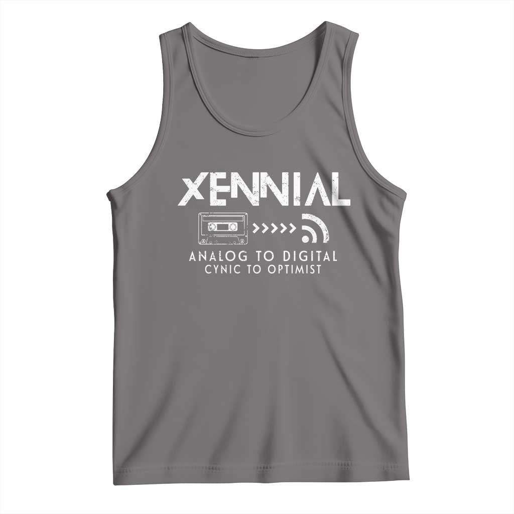 Funny Xennial Analog To Digital Tank Top Cassette Tape to Internet Cynic to Optimist TS02 Deep Heather Print Your Wear