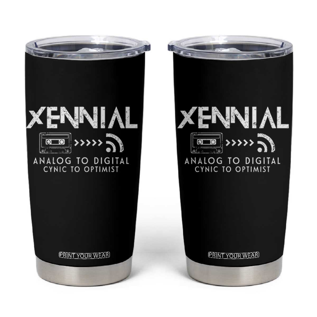 Funny Xennial Analog To Digital Tumbler Cup Cassette Tape to Internet Cynic to Optimist TS02 Black Print Your Wear