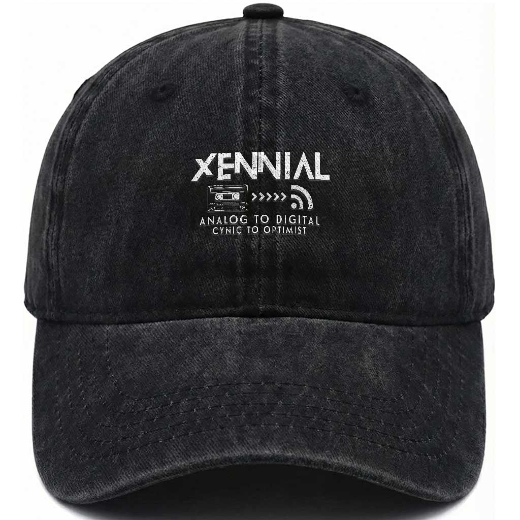 Funny Xennial Analog To Digital Washed Cotton Baseball Cap Cassette Tape to Internet Cynic to Optimist TS02 Print Your Wear