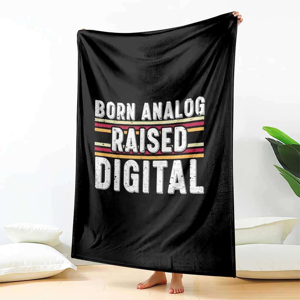 Born Analog Raised Digital Throw Blanket Vintage Sunset Retro Tech Graphic