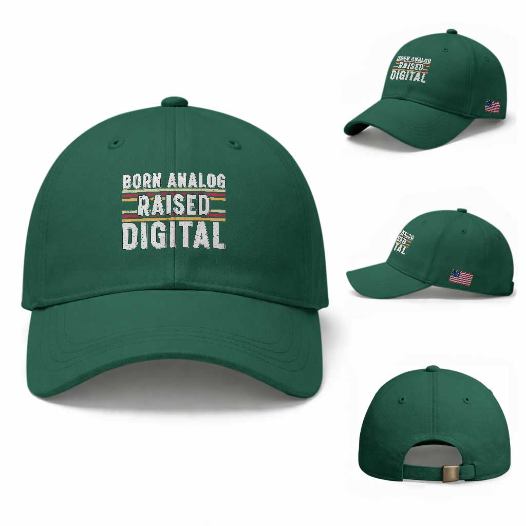 Born Analog Raised Digital Baseball Cap Vintage Sunset Retro Tech Graphic