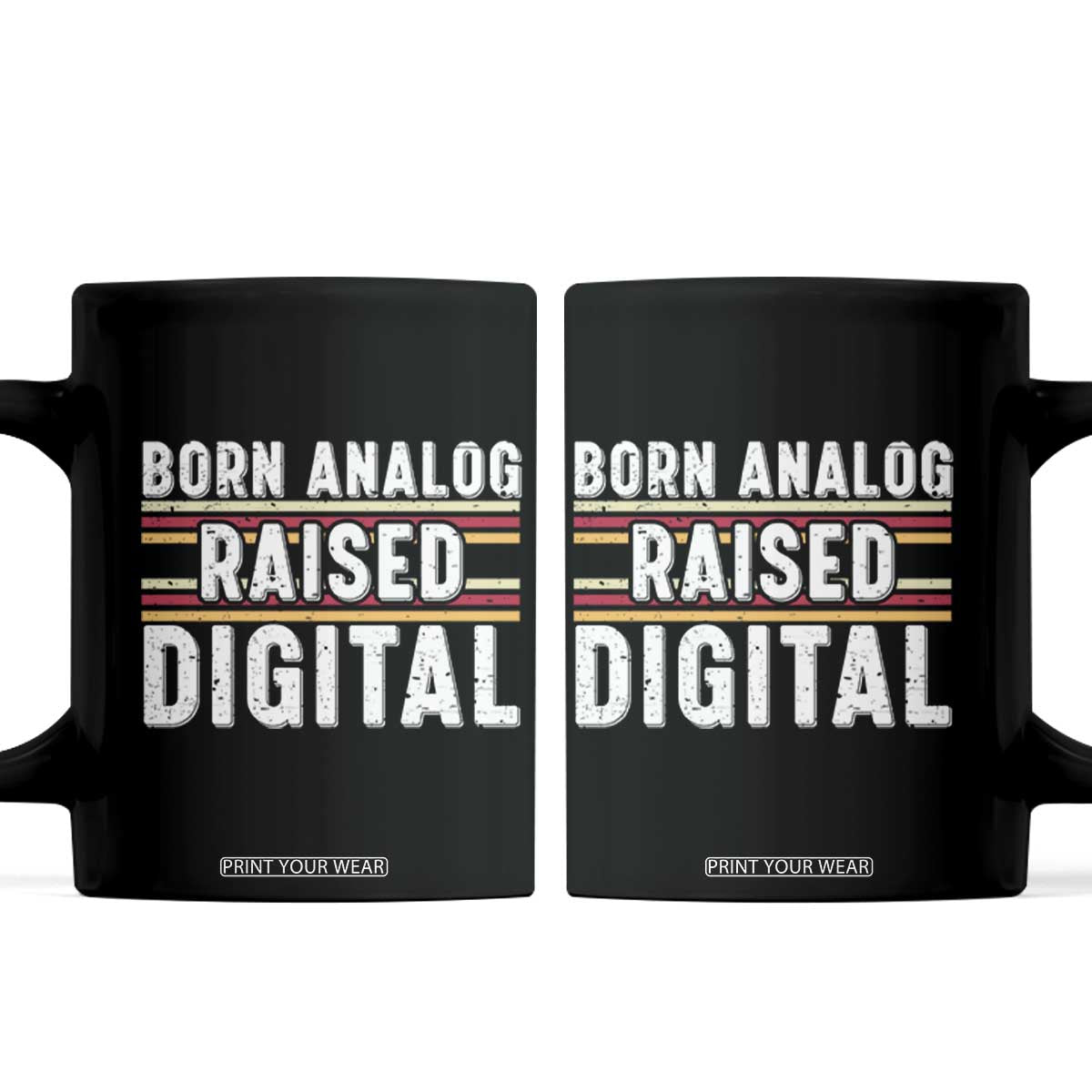 Born Analog Raised Digital Coffee Mug Vintage Sunset Retro Tech Graphic