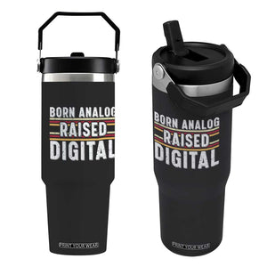 Born Analog Raised Digital Flip Straw Tumbler Vintage Sunset Retro Tech Graphic TS02 One Size: 30 oz Black Print Your Wear