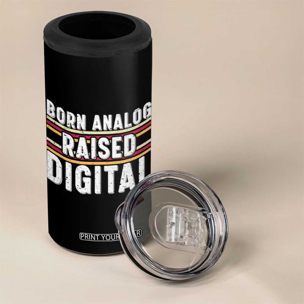 Born Analog Raised Digital 4 in 1 Can Cooler Tumbler Vintage Sunset Retro Tech Graphic TS02 Print Your Wear