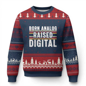 Born Analog Raised Digital Ugly Christmas Sweater Vintage Sunset Retro Tech Graphic