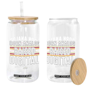 Born Analog Raised Digital Glass Can Vintage Sunset Retro Tech Graphic