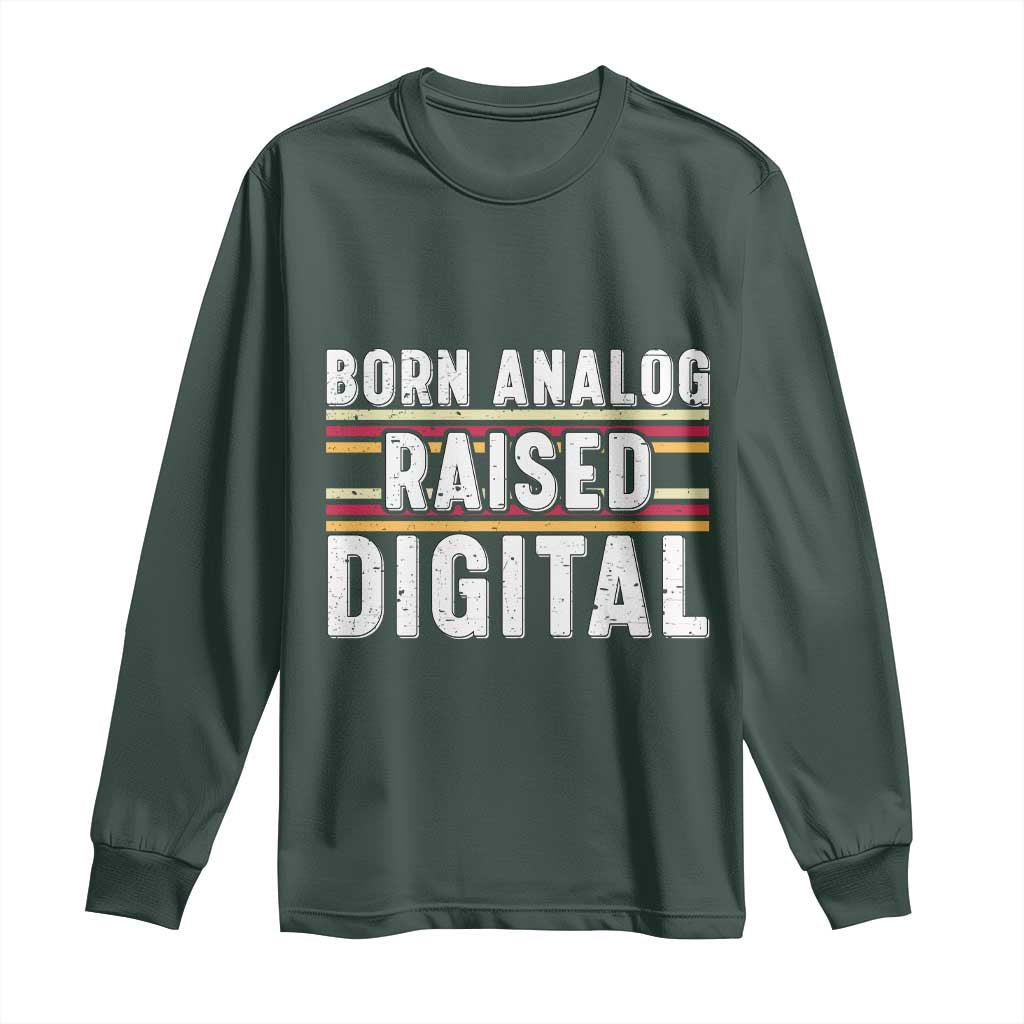 Born Analog Raised Digital Long Sleeve Shirt Vintage Sunset Retro Tech Graphic