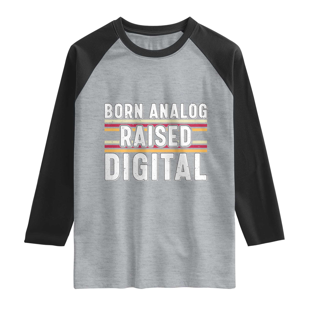 Born Analog Raised Digital Raglan Shirt Vintage Sunset Retro Tech Graphic