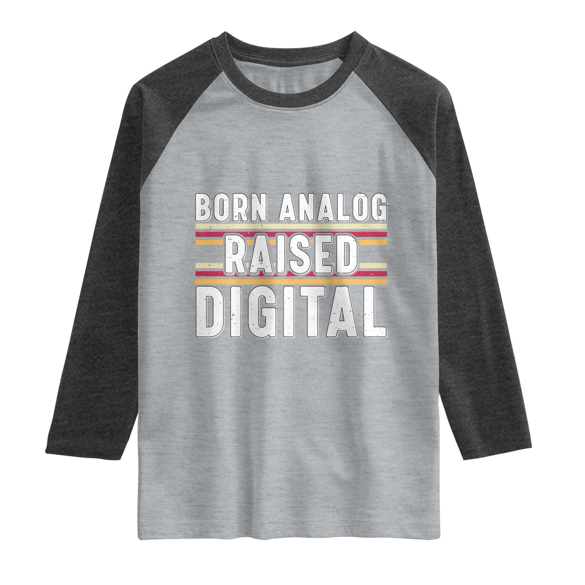 Born Analog Raised Digital Raglan Shirt Vintage Sunset Retro Tech Graphic