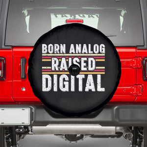 Born Analog Raised Digital Spare Tire Cover Vintage Sunset Retro Tech Graphic