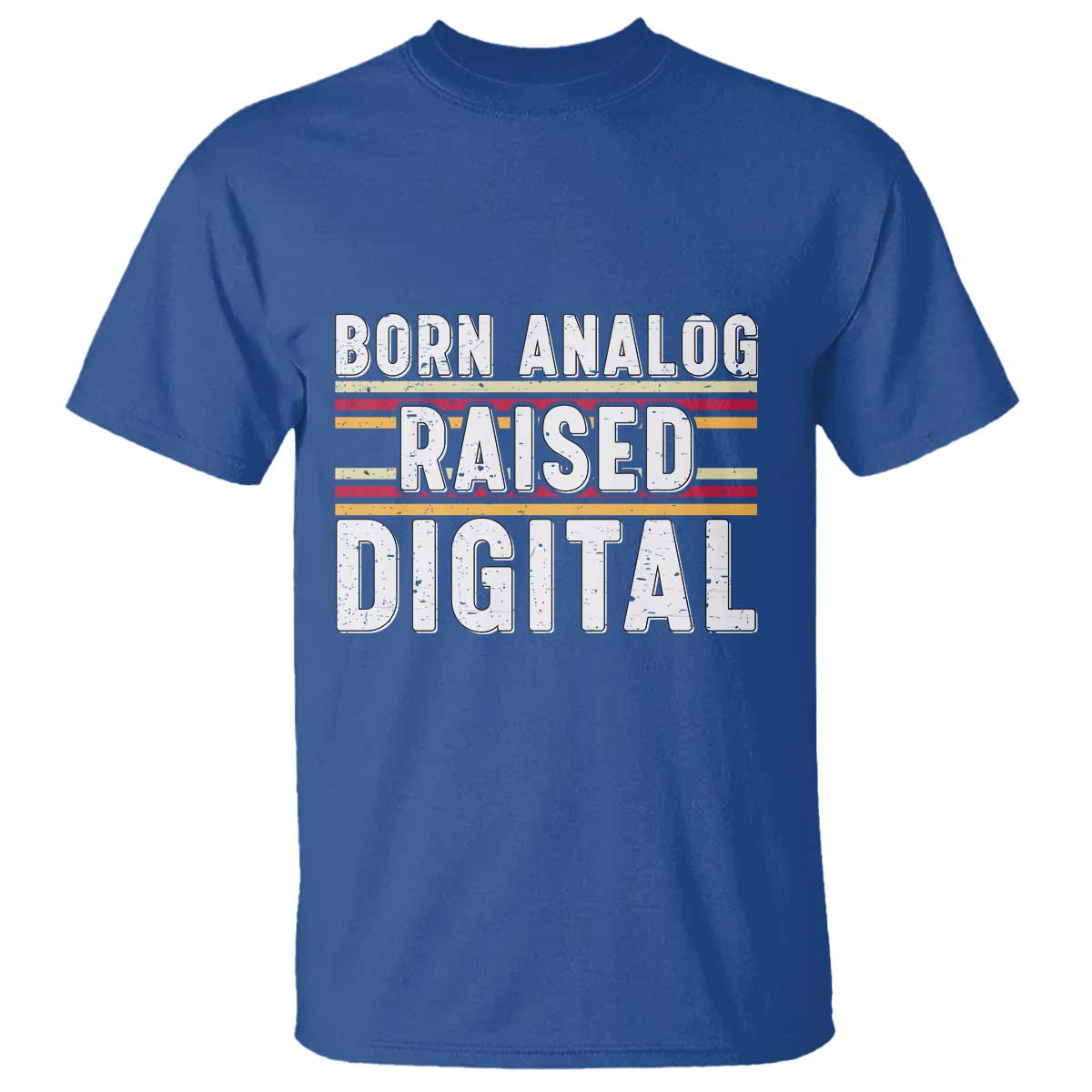Born Analog Raised Digital T Shirt Vintage Sunset Retro Tech Graphic TS02 Royal Blue Print Your Wear