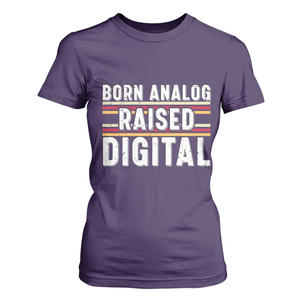 Born Analog Raised Digital T Shirt For Women Vintage Sunset Retro Tech Graphic TS02 Purple Print Your Wear