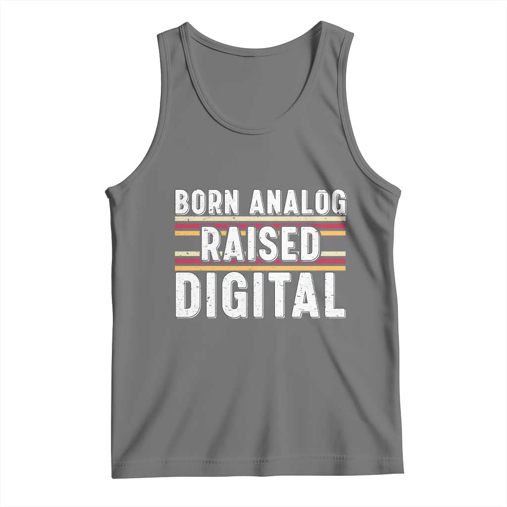 Born Analog Raised Digital Tank Top Vintage Sunset Retro Tech Graphic