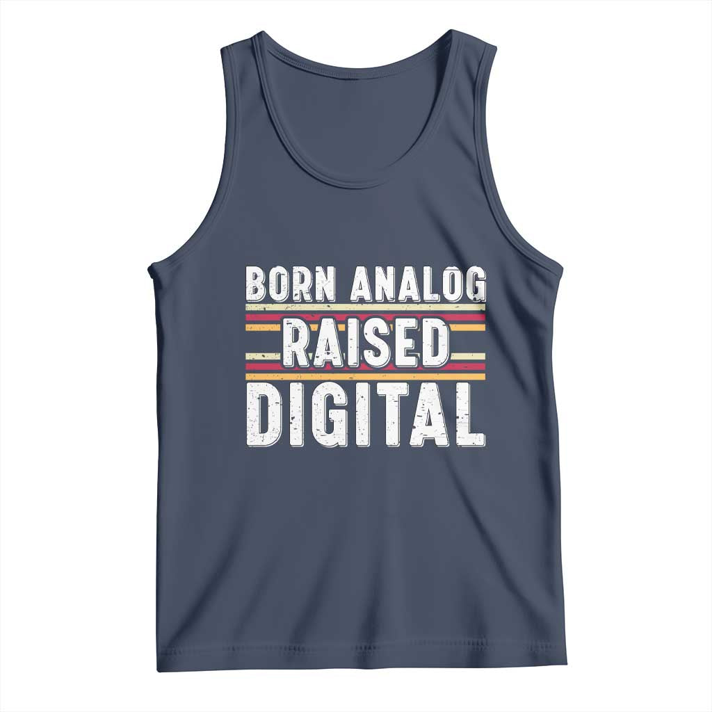 Born Analog Raised Digital Tank Top Vintage Sunset Retro Tech Graphic