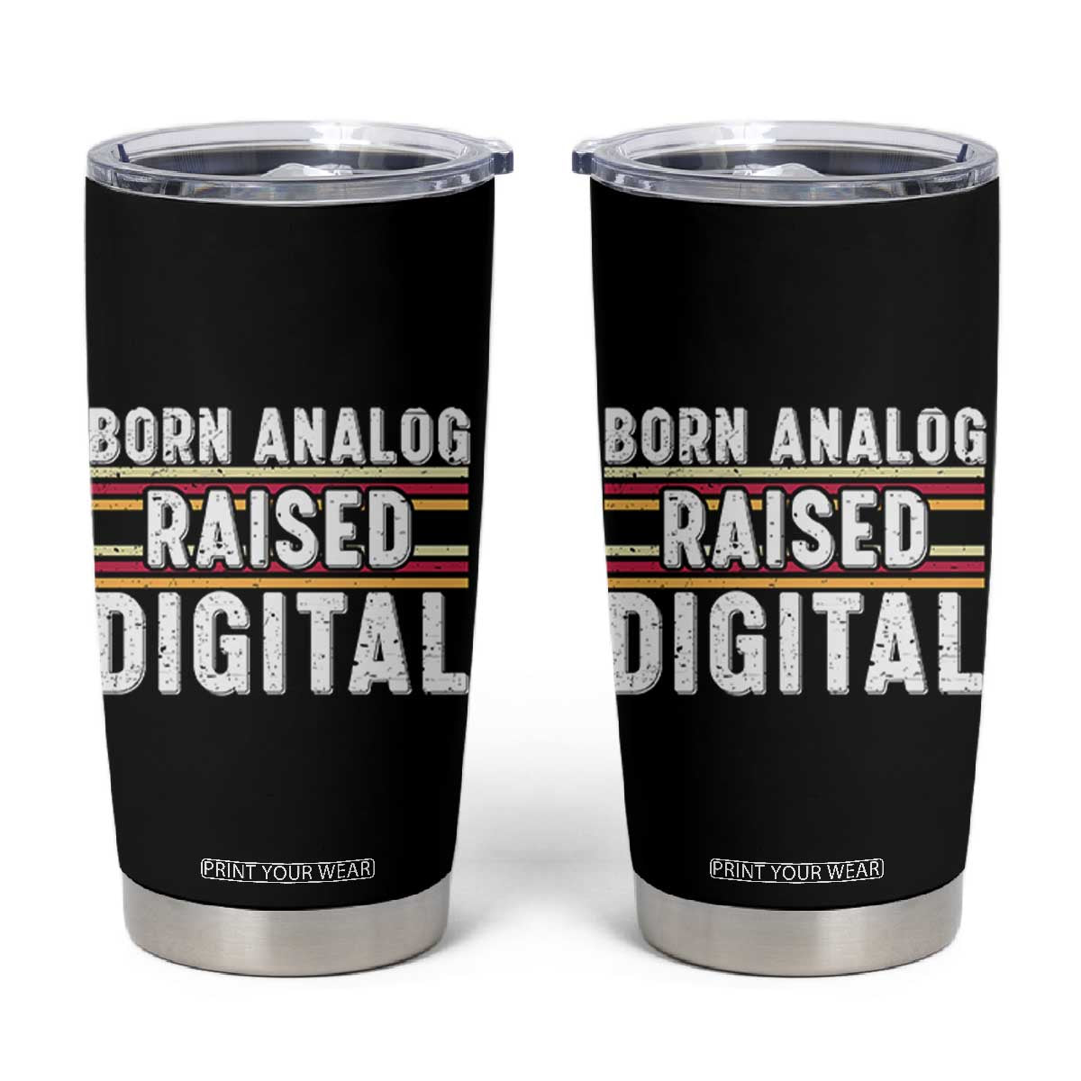 Born Analog Raised Digital Tumbler Cup Vintage Sunset Retro Tech Graphic