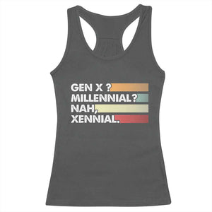 Gen X Millennial Nah Xennial Racerback Tank Top Retro Sunset Striped Typography Graphic TS02 Dark Heather Print Your Wear