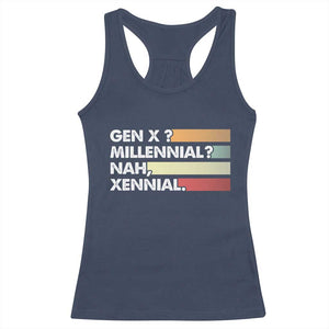 Gen X Millennial Nah Xennial Racerback Tank Top Retro Sunset Striped Typography Graphic TS02 Navy Print Your Wear