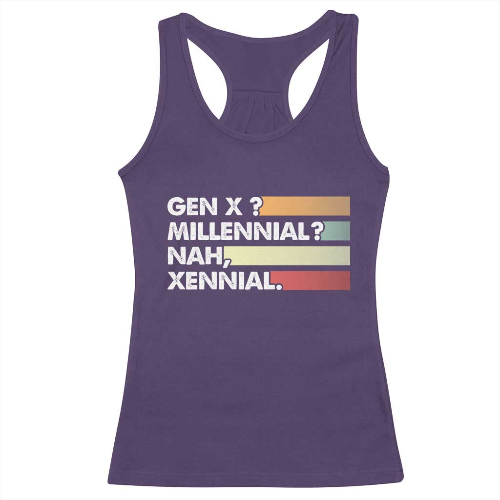 Gen X Millennial Nah Xennial Racerback Tank Top Retro Sunset Striped Typography Graphic TS02 Purple Print Your Wear