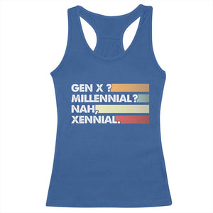 Gen X Millennial Nah Xennial Racerback Tank Top Retro Sunset Striped Typography Graphic TS02 Royal Blue Print Your Wear