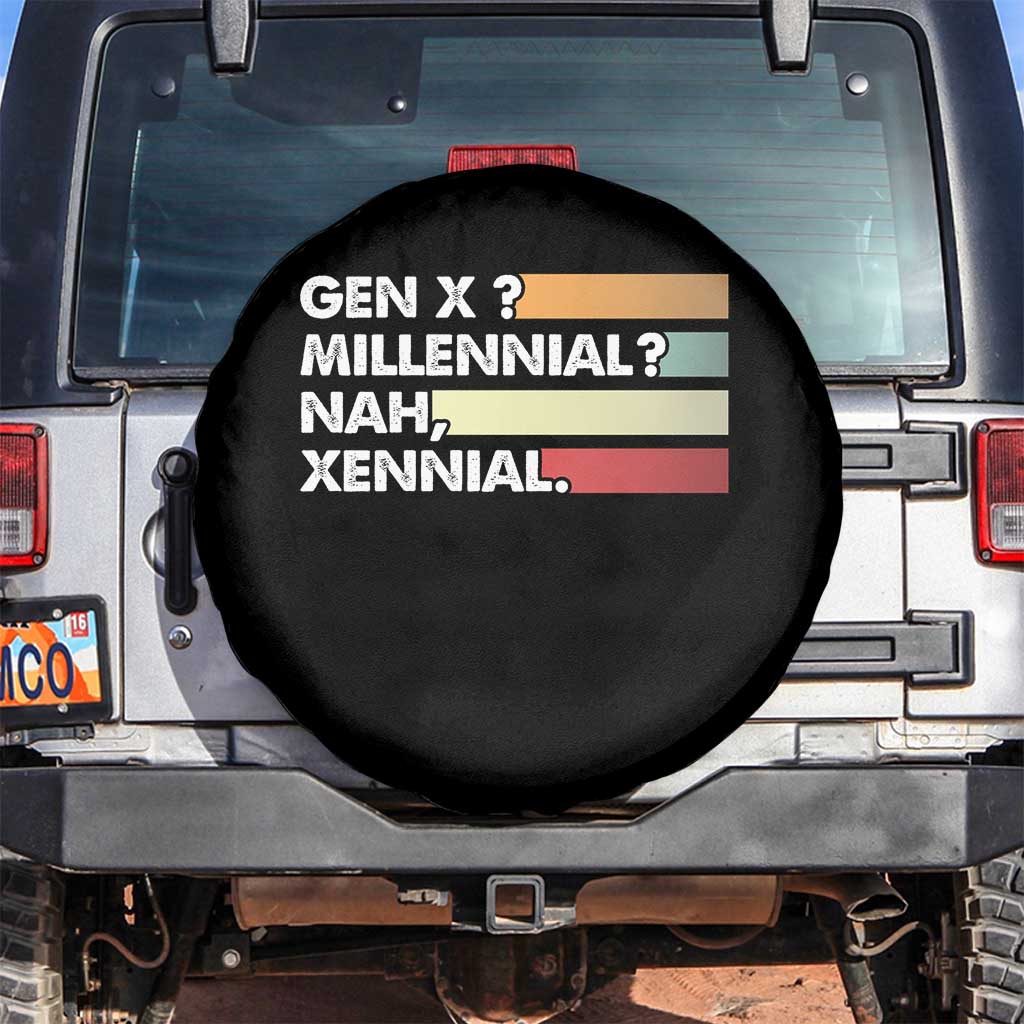 Gen X Millennial Nah Xennial Spare Tire Cover Retro Sunset Striped Typography Graphic TS02 No hole Black Print Your Wear