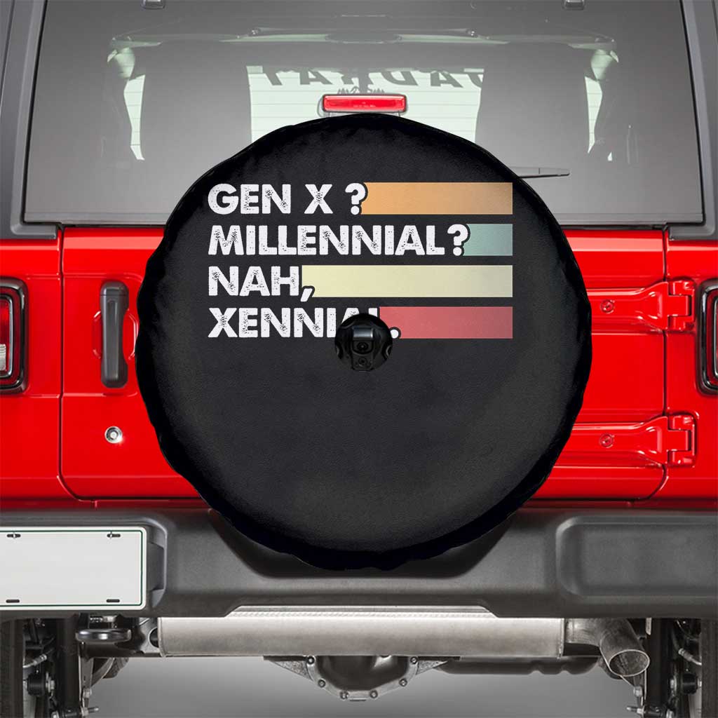 Gen X Millennial Nah Xennial Spare Tire Cover Retro Sunset Striped Typography Graphic TS02 Black Print Your Wear