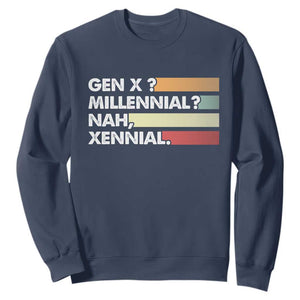 Gen X Millennial Nah Xennial Sweatshirt Retro Sunset Striped Typography Graphic