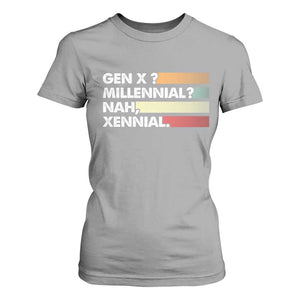Gen X Millennial Nah Xennial T Shirt For Women Retro Sunset Striped Typography Graphic TS02 Sport Gray Print Your Wear