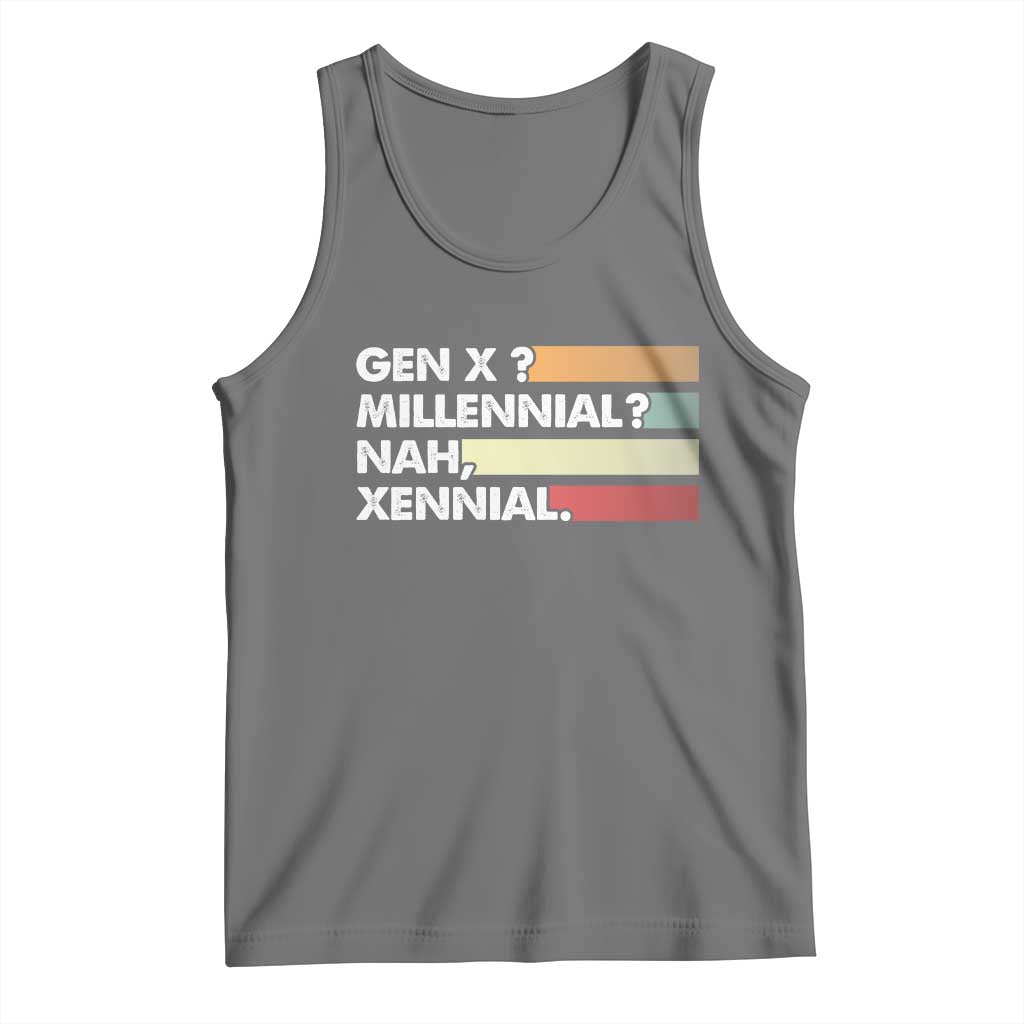 Gen X Millennial Nah Xennial Tank Top Retro Sunset Striped Typography Graphic TS02 Black Heather Print Your Wear