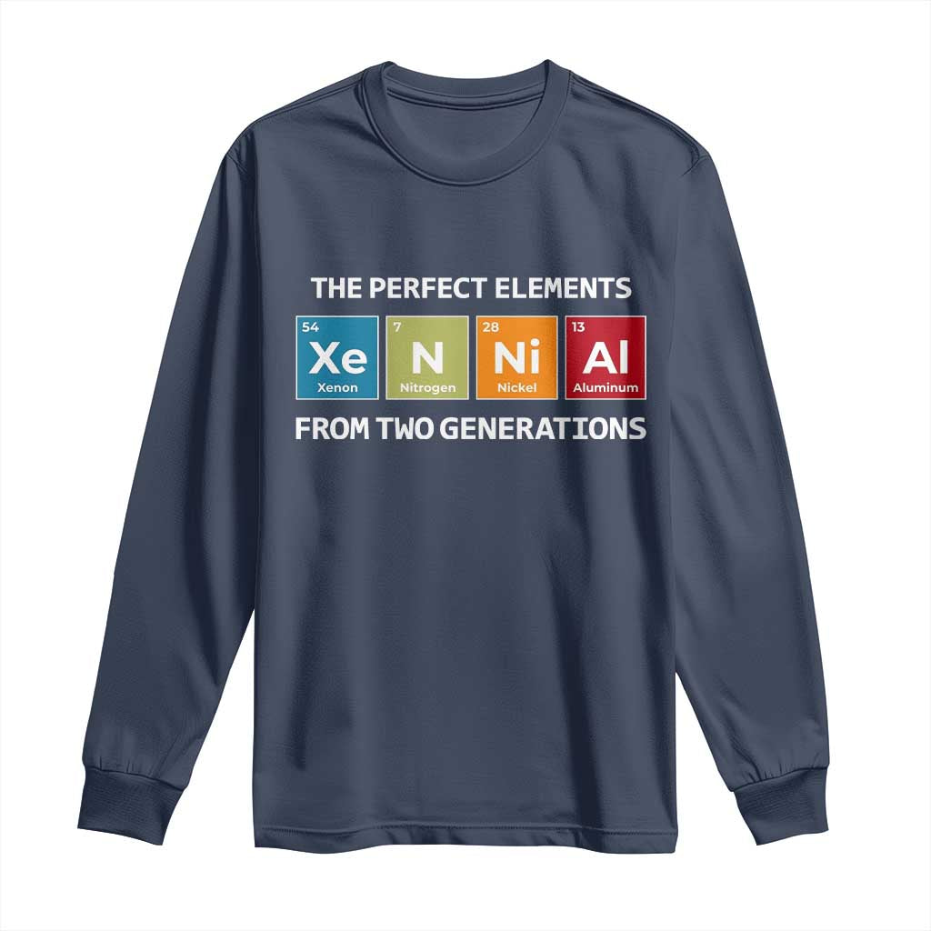 Xennial The Perfect Elements From Two Generations Long Sleeve Shirt Periodic Table Science Graphic TS02 Navy Print Your Wear
