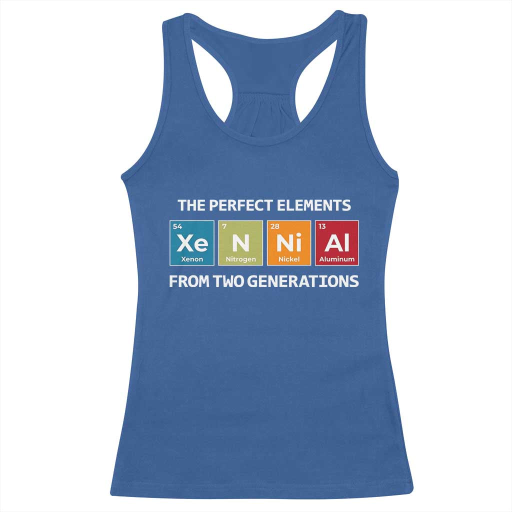 Xennial The Perfect Elements From Two Generations Racerback Tank Top Periodic Table Science Graphic TS02 Royal Blue Print Your Wear