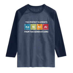 Xennial The Perfect Elements From Two Generations Raglan Shirt Periodic Table Science Graphic