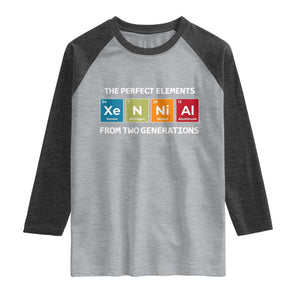 Xennial The Perfect Elements From Two Generations Raglan Shirt Periodic Table Science Graphic