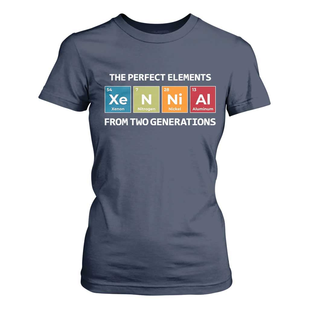 Xennial The Perfect Elements From Two Generations T Shirt For Women Periodic Table Science Graphic TS02 Navy Print Your Wear