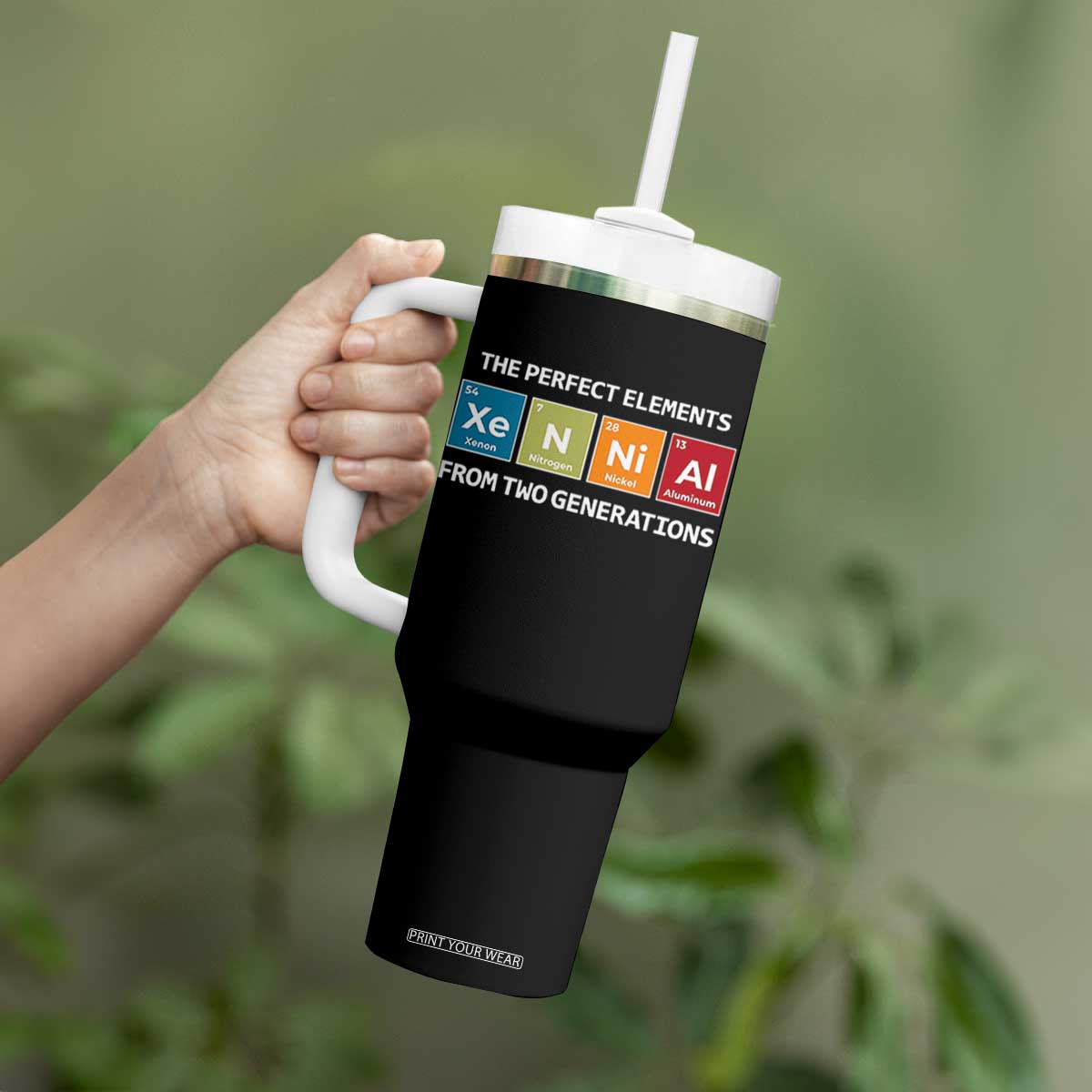 Xennial The Perfect Elements From Two Generations Tumbler With Handle Periodic Table Science Graphic