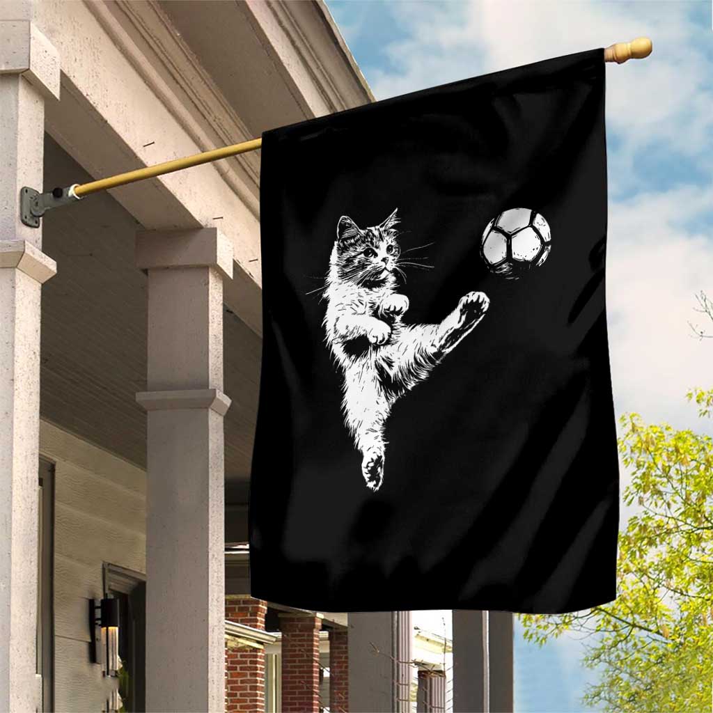 Vintage Sketch Soccer Cat Graphic Garden Flag Kitten Kicking Football Sports Lover TS02 Print Your Wear