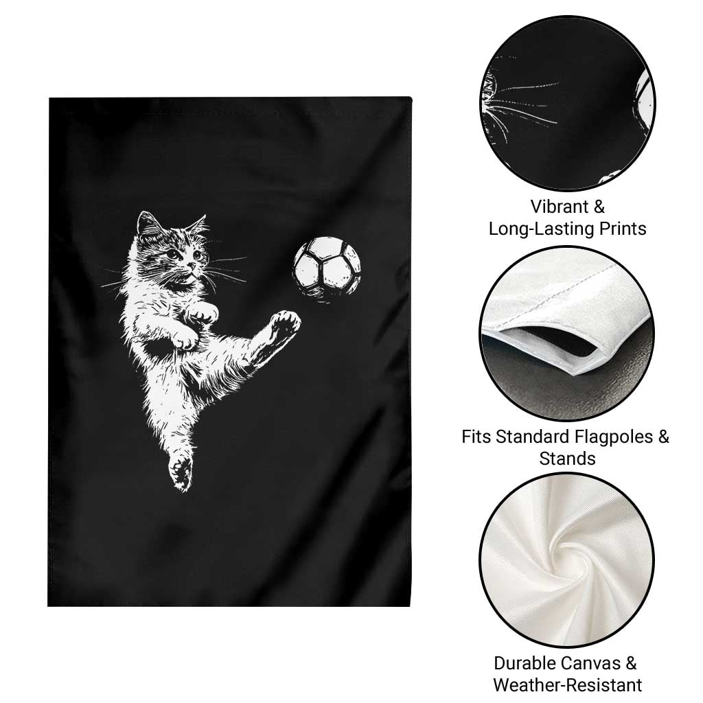 Vintage Sketch Soccer Cat Graphic Garden Flag Kitten Kicking Football Sports Lover TS02 Print Your Wear
