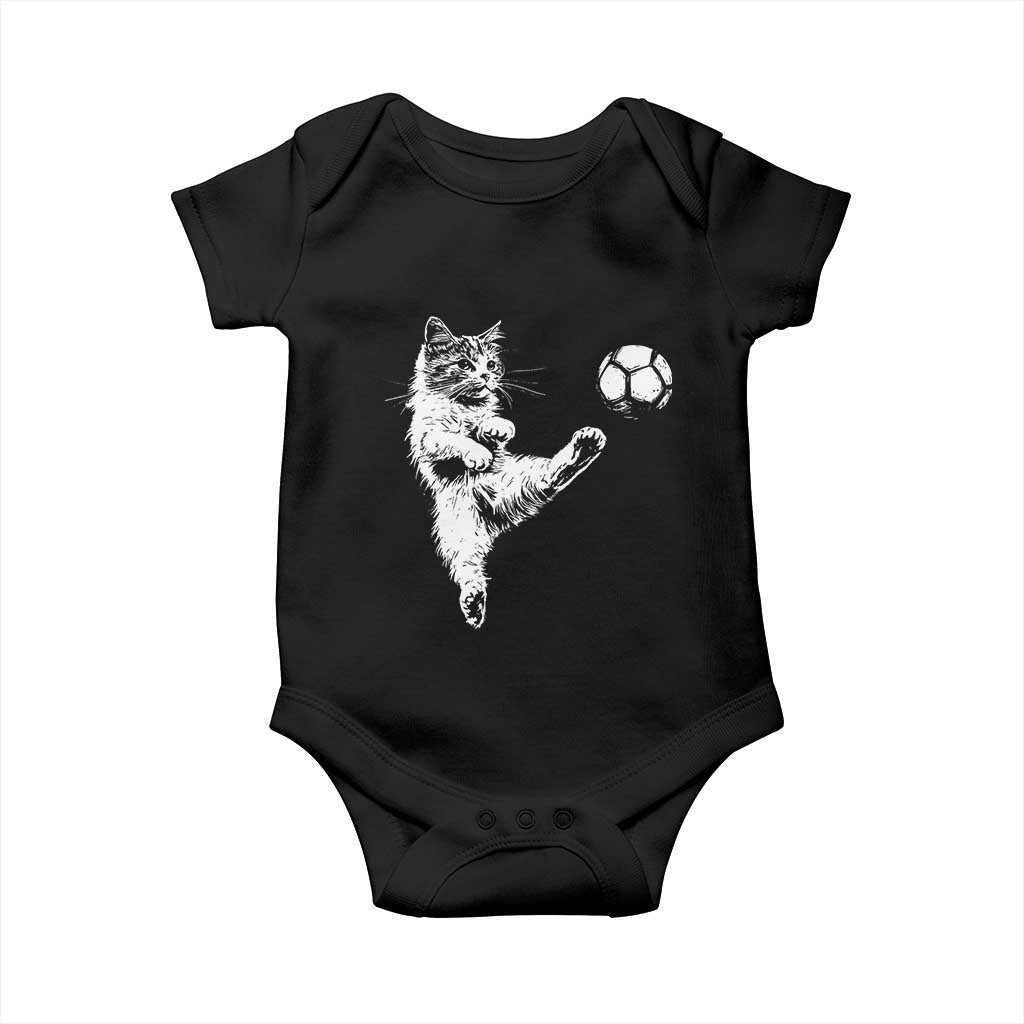 Vintage Sketch Soccer Cat Graphic Baby Onesie Kitten Kicking Football Sports Lover