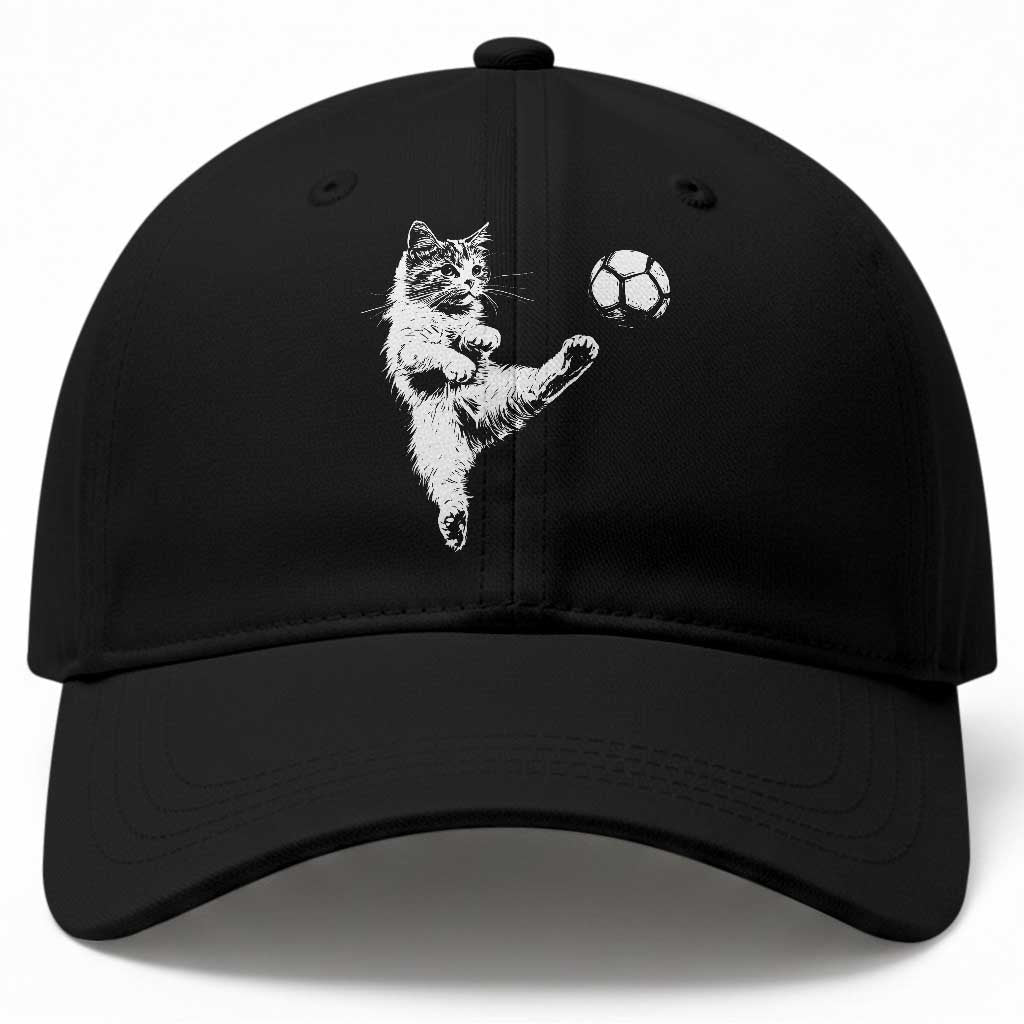 Vintage Sketch Soccer Cat Graphic Baseball Cap Kitten Kicking Football Sports Lover TS02 Print Your Wear