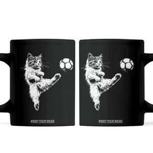 Vintage Sketch Soccer Cat Graphic Coffee Mug Kitten Kicking Football Sports Lover TS02 Black Print Your Wear