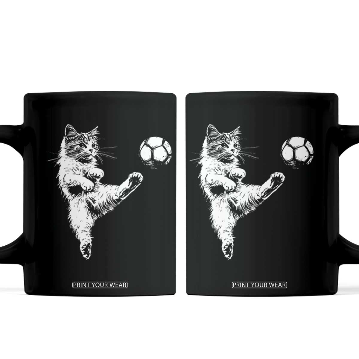 Vintage Sketch Soccer Cat Graphic Coffee Mug Kitten Kicking Football Sports Lover
