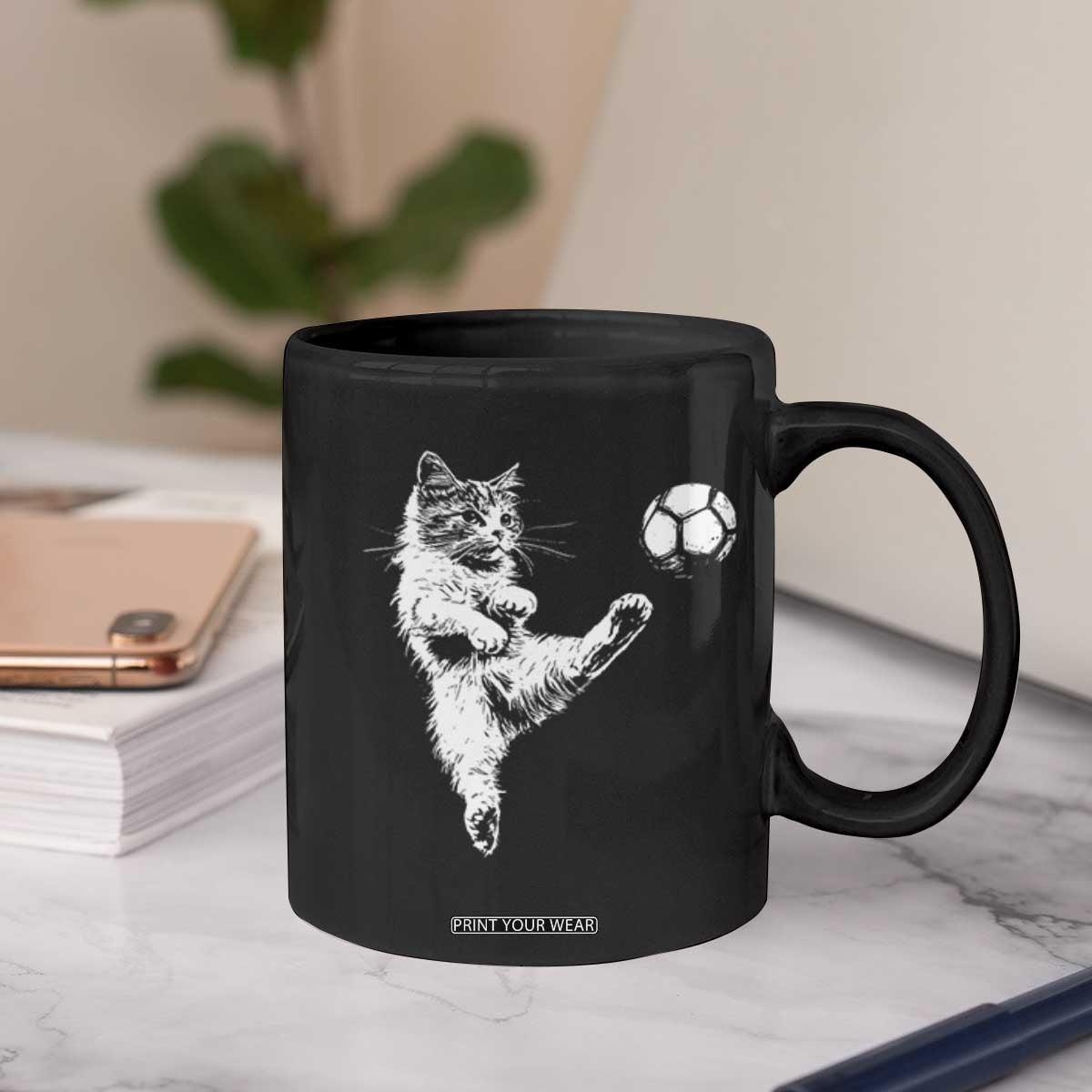 Vintage Sketch Soccer Cat Graphic Coffee Mug Kitten Kicking Football Sports Lover TS02 Print Your Wear