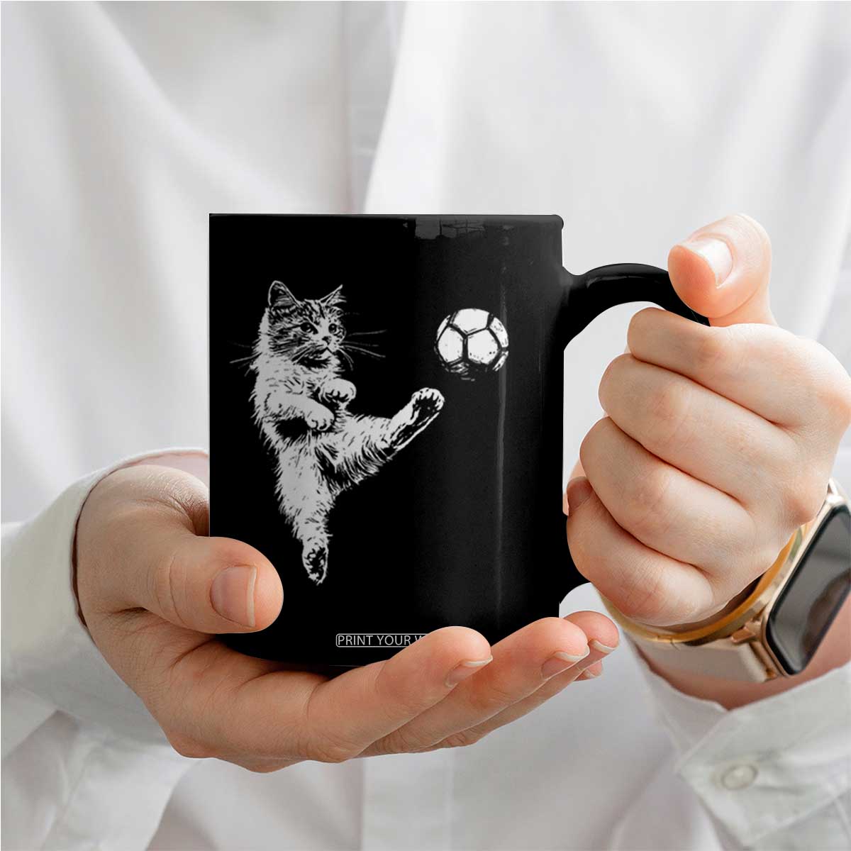 Vintage Sketch Soccer Cat Graphic Coffee Mug Kitten Kicking Football Sports Lover TS02 Print Your Wear