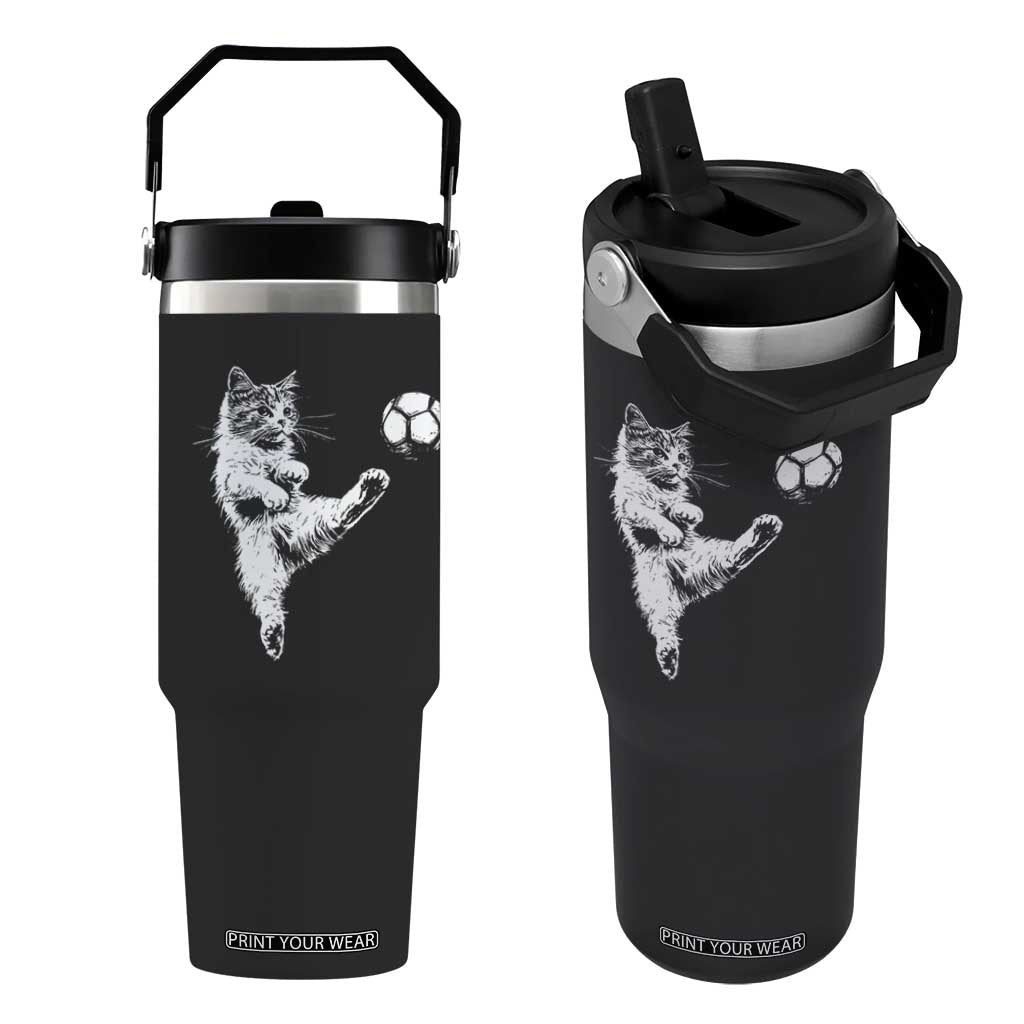 Vintage Sketch Soccer Cat Graphic Flip Straw Tumbler Kitten Kicking Football Sports Lover TS02 One Size: 30 oz Black Print Your Wear