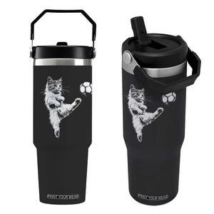 Vintage Sketch Soccer Cat Graphic Flip Straw Tumbler Kitten Kicking Football Sports Lover TS02 One Size: 30 oz Black Print Your Wear