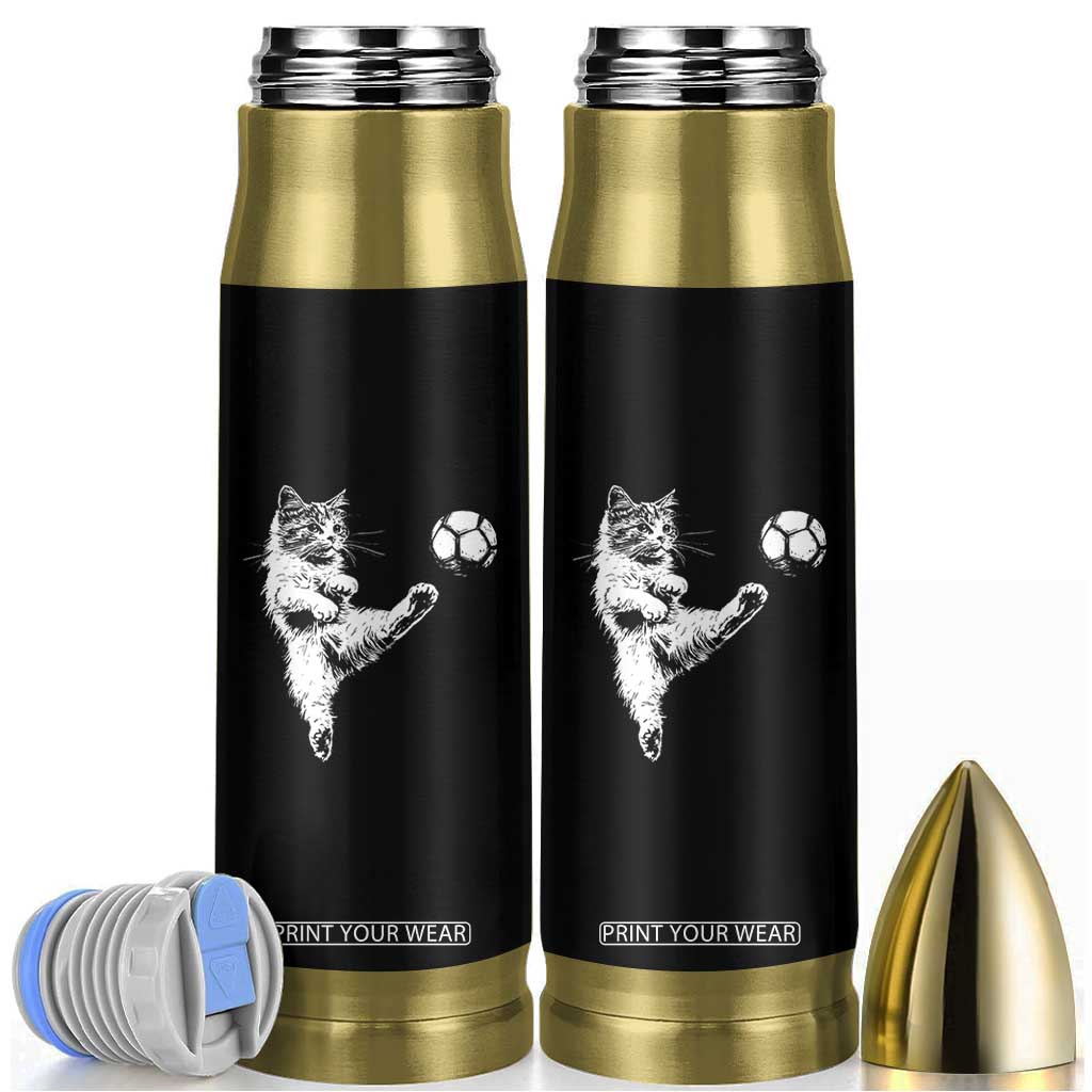 Vintage Sketch Soccer Cat Graphic Bullet Tumbler Kitten Kicking Football Sports Lover