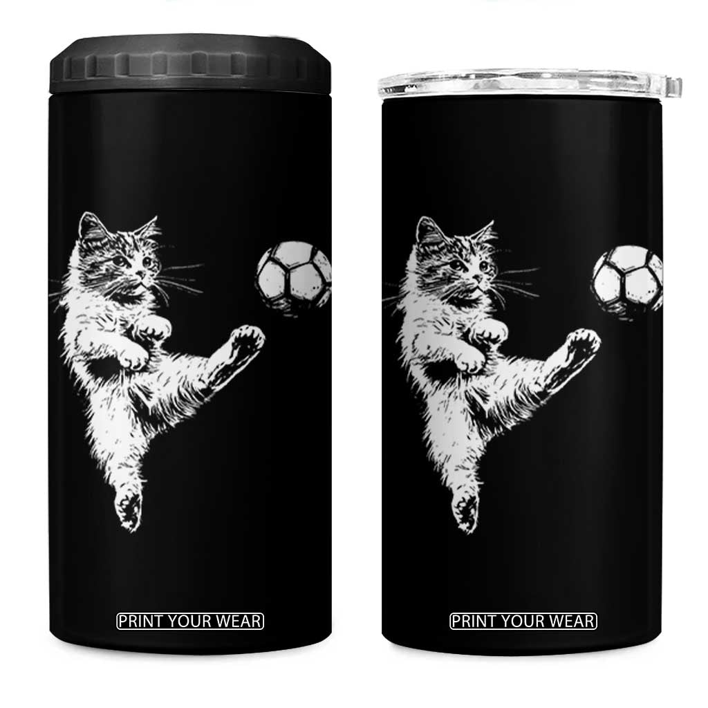 Vintage Sketch Soccer Cat Graphic 4 in 1 Can Cooler Tumbler Kitten Kicking Football Sports Lover