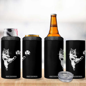Vintage Sketch Soccer Cat Graphic 4 in 1 Can Cooler Tumbler Kitten Kicking Football Sports Lover