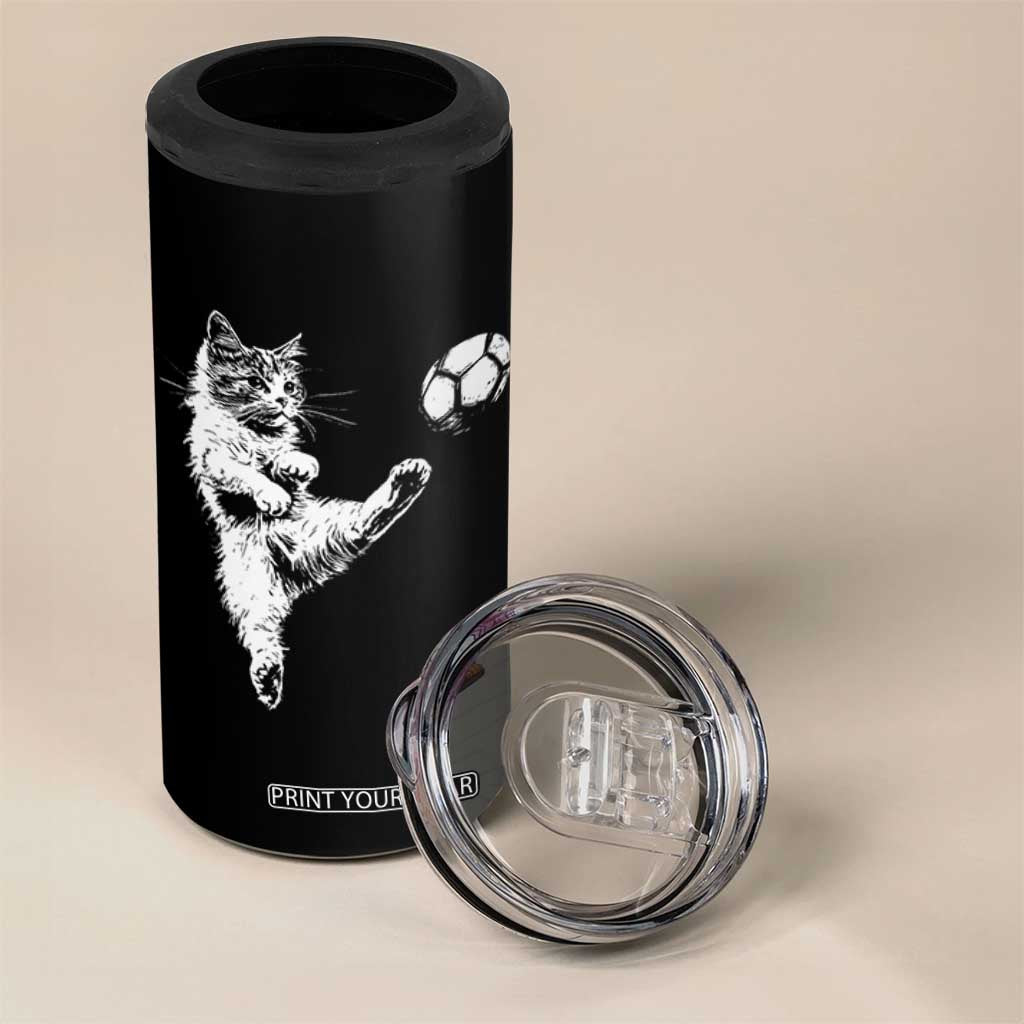 Vintage Sketch Soccer Cat Graphic 4 in 1 Can Cooler Tumbler Kitten Kicking Football Sports Lover